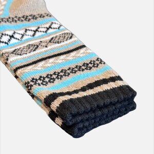 Cozy Geometric Pattern Knit Socks | Taupe Black White Blue | Stocking Stuffer